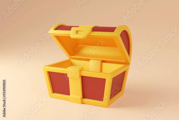 Obraz 3d open treasure box. Empty treasure chest. 3d render illustration.