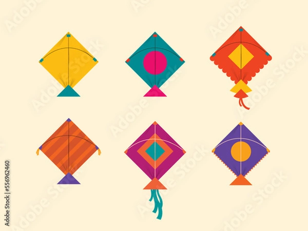 Obraz Colourful Makar Sankranti kites set on isolated background. Editable vector file. 