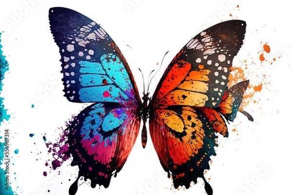 Fototapeta lovely colored butterflies, isolated on a white background. Generative AI