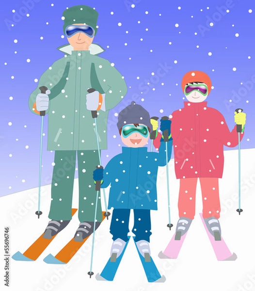 Fototapeta 家族でスキー