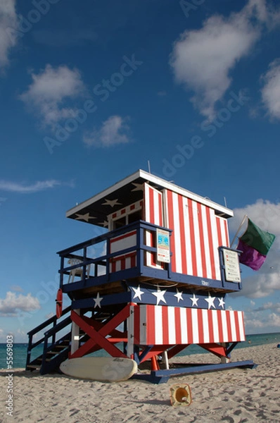 Obraz View of Patriotic Lifeguard Tower in South Beach