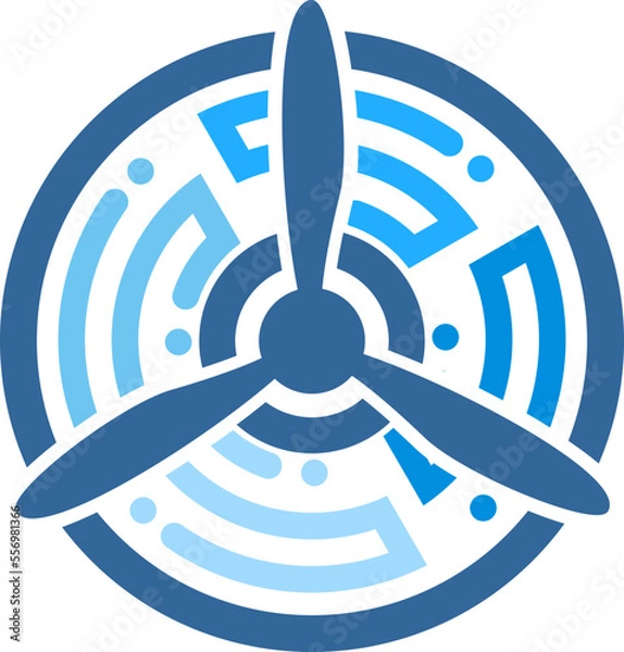 Fototapeta Circle shape with airplane propeller and tech