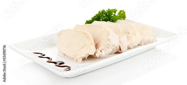 Obraz Boiled chicken meat, isolated on white