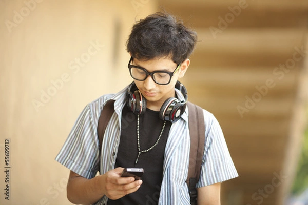 Obraz College student  with mobile phone