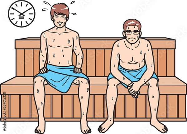 Obraz サウナの若者と中年男性
