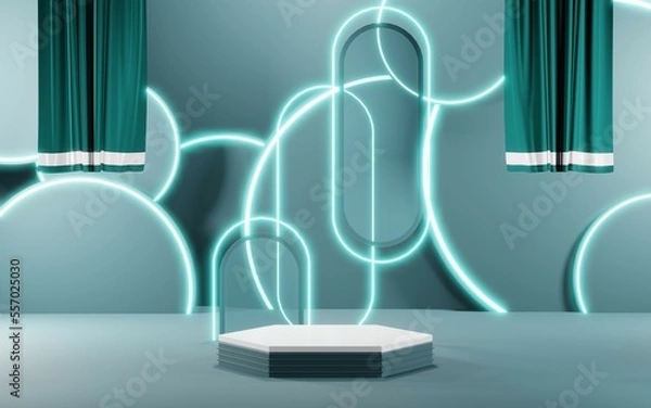 Fototapeta 3D render of Podium background in blue tones for displaying cream products. cosmetics