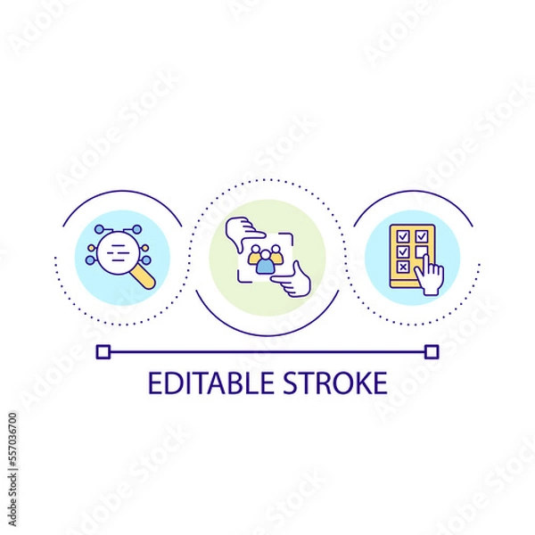 Fototapeta Social poll loop concept icon. Target audience. Opinion and feedback. Questionnaire abstract idea thin line illustration. Isolated outline drawing. Editable stroke. Arial font used