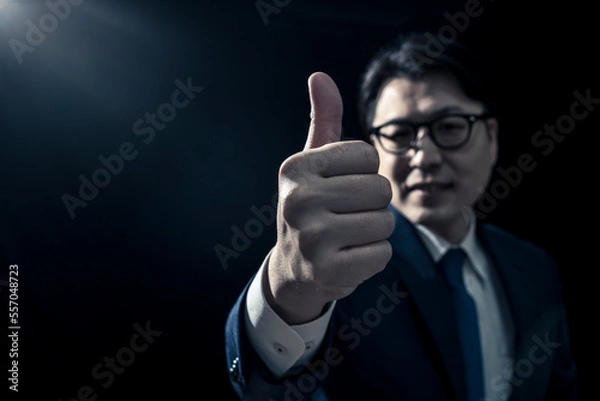 Obraz 親指を立て承認のジェスチャーをするスーツ姿の男性