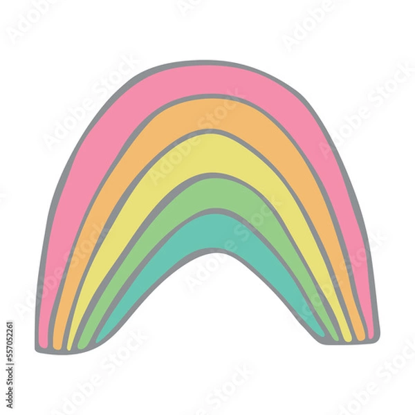 Fototapeta Single rainbow doodle illustration. Hand drawn clipart for card, design