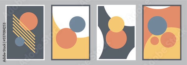 Fototapeta minimalistic illustration of a wall frame on the theme of circles and lines in blue, red and yellow