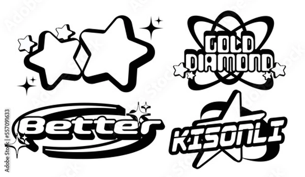 Obraz Vector Graphic Assets Set. Bold modern Shapes for Posters Template, flyers, clothes, social media, graphic design, sticker, In Y2k style, Futuristic, Anti-design, Digital Collage, Retro Futurist.