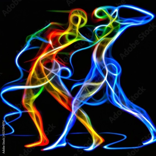 Fototapeta Concept illustration of two people represented as energy walking or dancing with each other. Generative AI