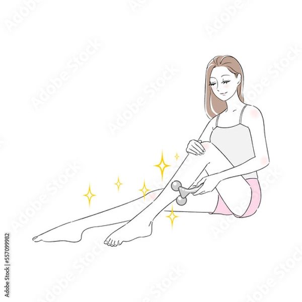 Fototapeta 女性　足　美顔器　マッサージ　美脚　美女　笑顔　肌トラブル