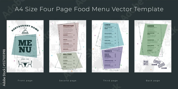 Fototapeta Restaurant cafe menu, template design,
A4 size, Four page food menu template.