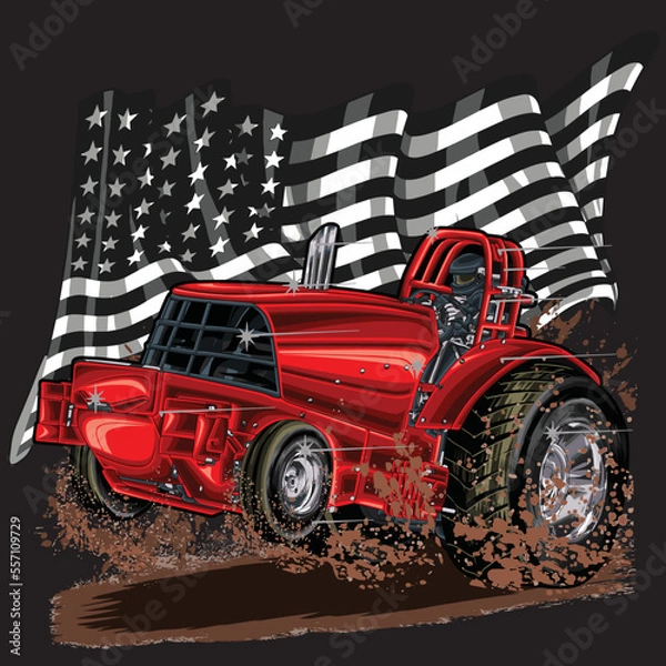 Fototapeta pulling tractor isolated on black background for poster, t-shirt print, business element, social media content, blog, sticker, vlog, and card. vector illustration.
