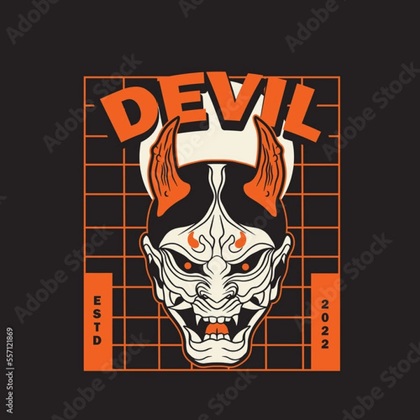 Fototapeta Japanese Demon Oni Mask Logo Design vector illustration,it can be used for shirt design or poster	
