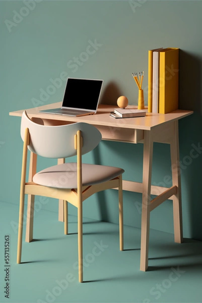 Fototapeta Personal workspace for home office use and study. AI produced