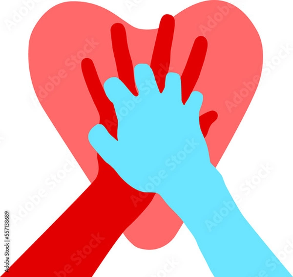 Fototapeta CPR cardio-pulmonary resuscitation, vector with a big red heart and two hands doing a lifesaving technique called Cardiopulmonary resuscitation to the heart that stops beating