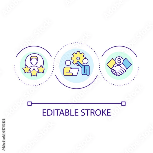 Fototapeta Make deal loop concept icon. Business collaboration. Partnership and cooperation. Teamwork abstract idea thin line illustration. Isolated outline drawing. Editable stroke. Arial font used