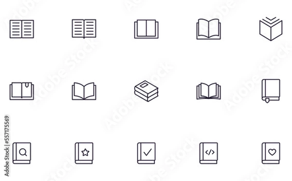 Fototapeta Book concept. Collection of book high quality vector outline signs for web pages, books, online stores, flyers, banners etc. Set of premium illustrations isolated on white background