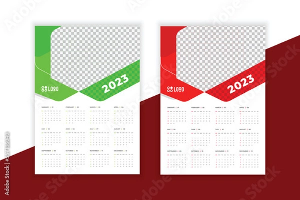 Fototapeta 2023 wall Calendar new year vector illustration. The week starts on Monday. Annual calendar 2023 template. Planner 2023 year. English calendar template. corporate Wall calendar in a minimalist style