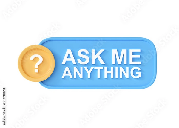 Fototapeta 3d baloon with text icon render - box for question, ask me message buble and speech sticker for ig