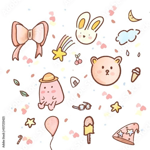 Obraz cute pink set lovly mix design art pattern illustration wallpaper