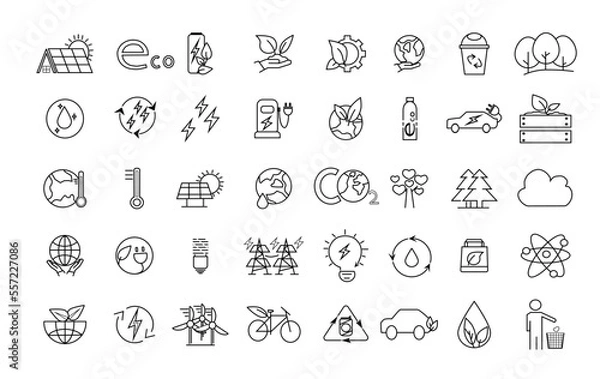 Fototapeta Ecology vector icons set. Nature icon. Eco green icons. Vector Ecology and Green Energy Power Line. 