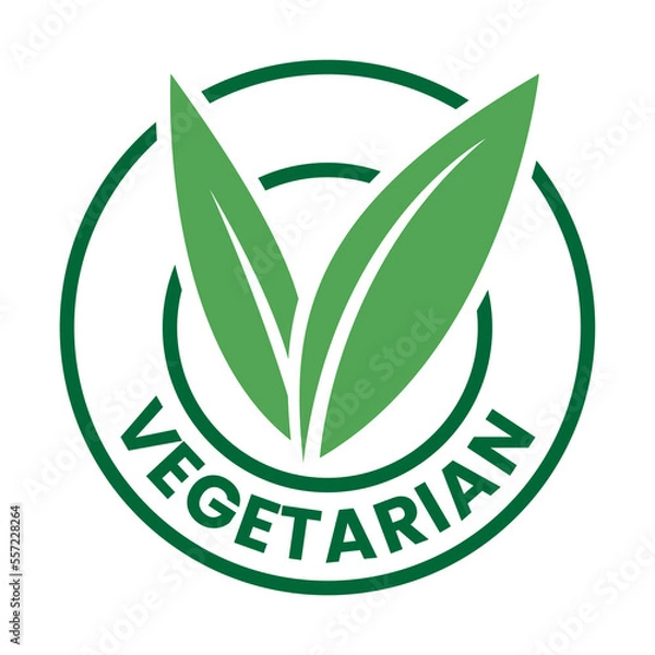 Fototapeta Vegetarian Round Icon with Green Leaves and Dark Green Text - Icon 5