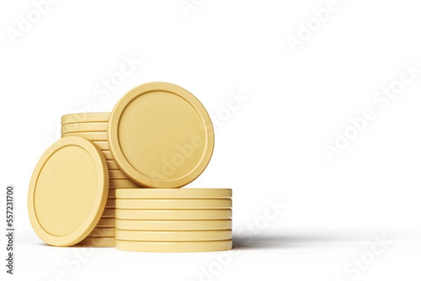 Obraz Golden coin stack mockup suitable for the design of cryptocurrency projects or payment systems. High quality 3D rendering.