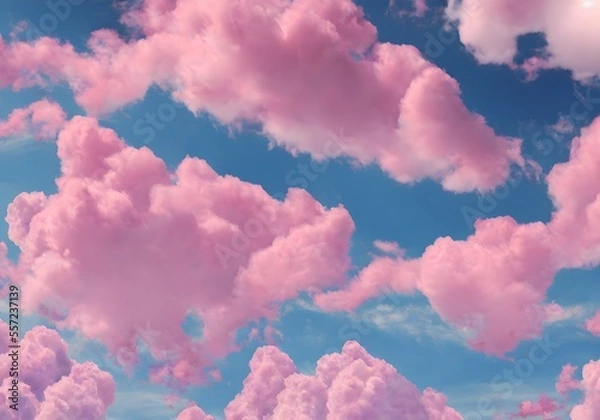Obraz Pink Clouds and blue sky. Beautiful Background. Holi style. Generative AI.