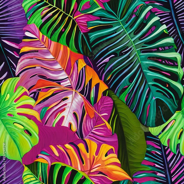 Fototapeta Seamless pattern with exotic flowers