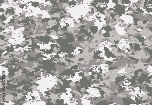 Fototapeta Full seamless gray military camouflage texture pattern vector. Black white textile fabric print. Army camo background.