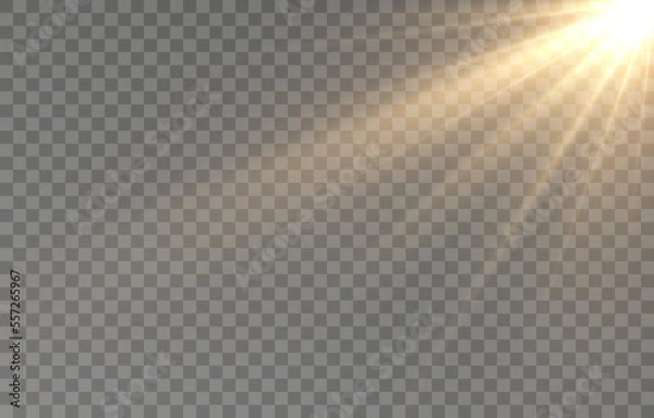 Obraz Light, sun on an isolated transparent background. The rays of the sun png. Light png. Sunrise Sunset. Flash Light. Vector illustration.