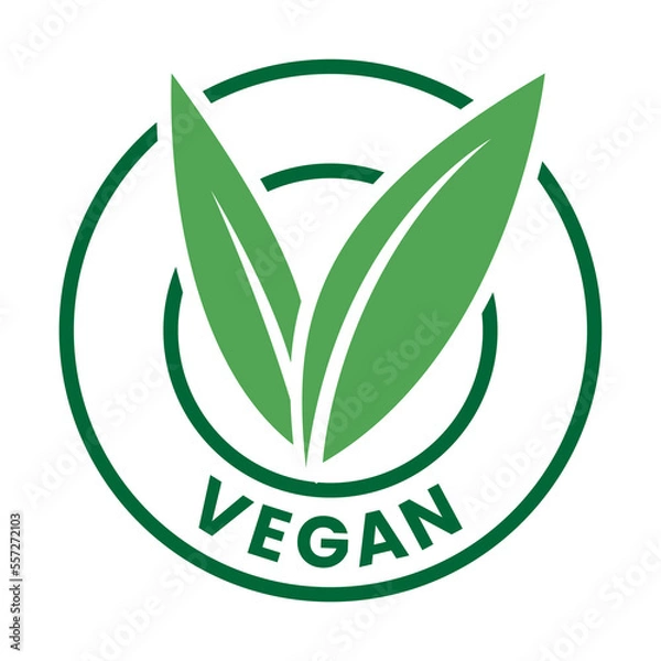 Fototapeta Vegan Round Icon with Green Leaves and Dark Green Text - Icon 5