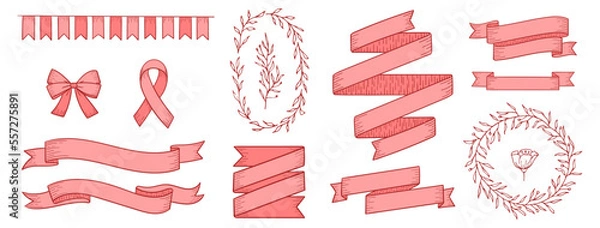 Obraz set elements label ribbon vector hand draw with details, soft colors
