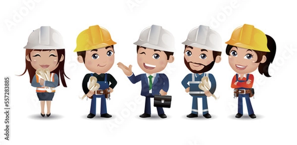 Fototapeta Construction worker group avatar characters - Vector.