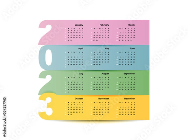 Fototapeta Creative calendar for 2023 with week starting on Sunday