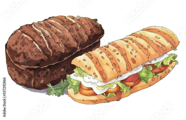Fototapeta sandwich illustration transparency cutout alpha in watercolor and pencil