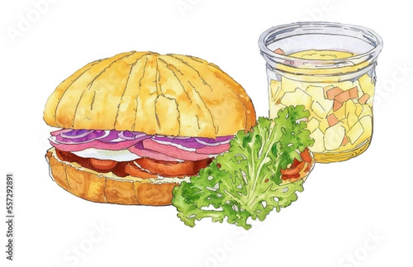 Fototapeta sandwich illustration transparency cutout alpha in watercolor and pencil