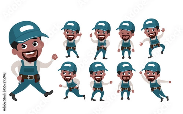 Fototapeta Worker with different poses. vector