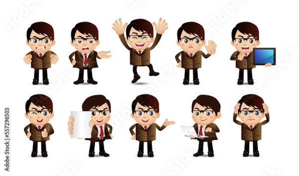 Fototapeta Business person in different positions set
