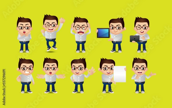 Fototapeta Business person in different positions set