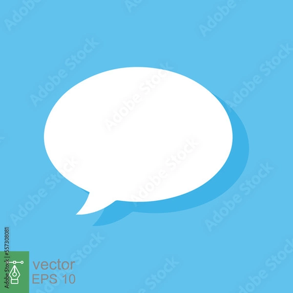 Fototapeta White blank speech bubbles, thinking balloon on blue background. Cloud chat with shadow icon isolated, flat message symbol, communication concept. Vector Illustration. EPS 10.