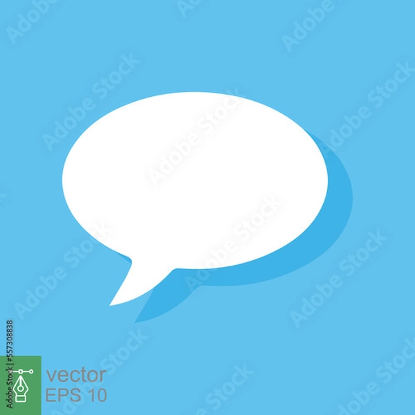 Obraz White blank speech bubbles, thinking balloon on blue background. Cloud chat with shadow icon isolated, flat message symbol, communication concept. Vector Illustration. EPS 10.