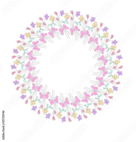 Fototapeta メッセージカードに使えるフレーム 枠 花のイラスト