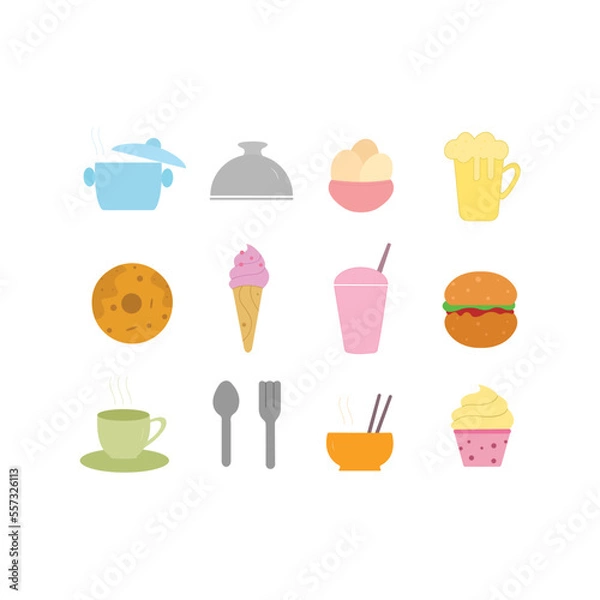 Obraz Simple Set of Meal Related Vector Icons. food icons in flat style. food icon isolated on whiter background. Perfect for coloring book, textiles, icon, web, painting, books, t-shirt print