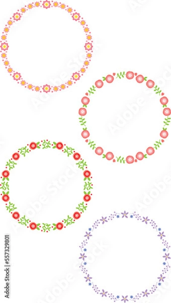 Fototapeta メッセージカードに使えるフレーム 枠 花のイラスト