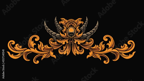 Fototapeta Vector engraved classic ornament design for elements, editable color