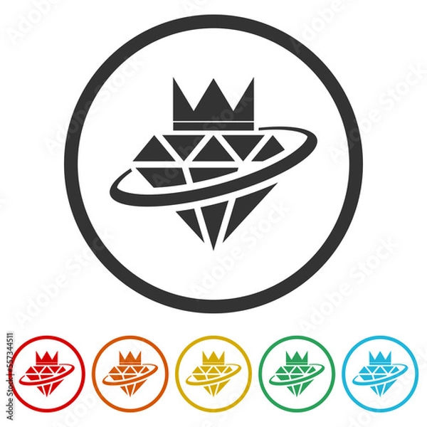 Fototapeta Diamond with crown logo. Set icons in color circle buttons